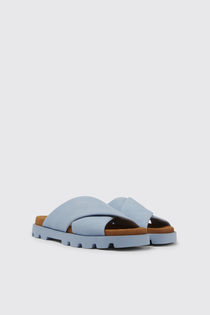 Front view of Brutus Sandal Light blue recycled cotton sandals for women