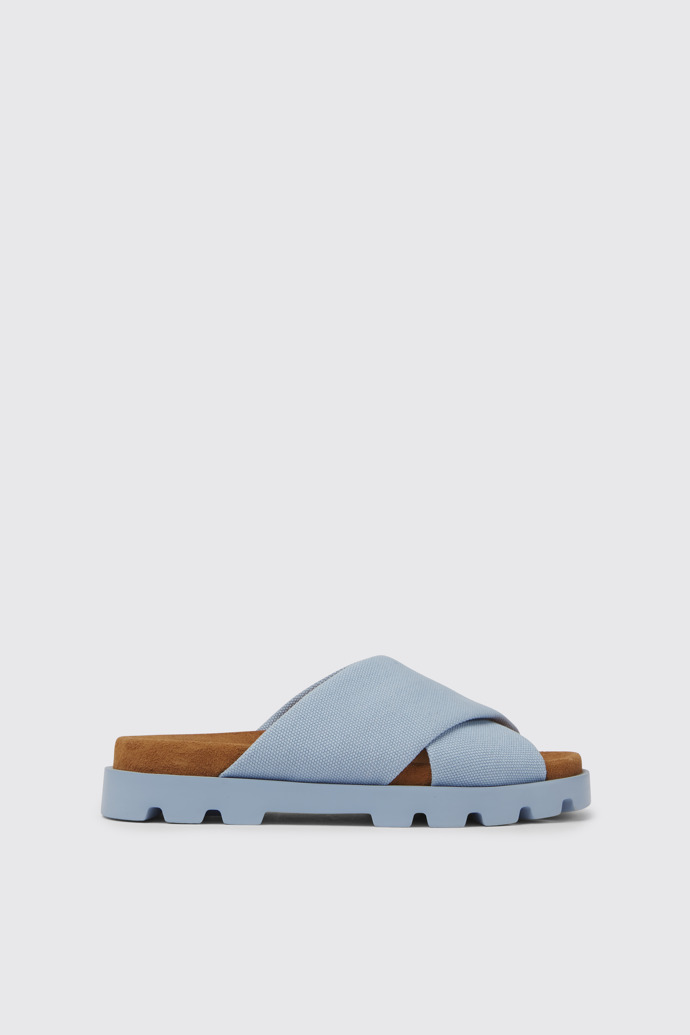 Side view of Brutus Sandal Light blue recycled cotton sandals for women