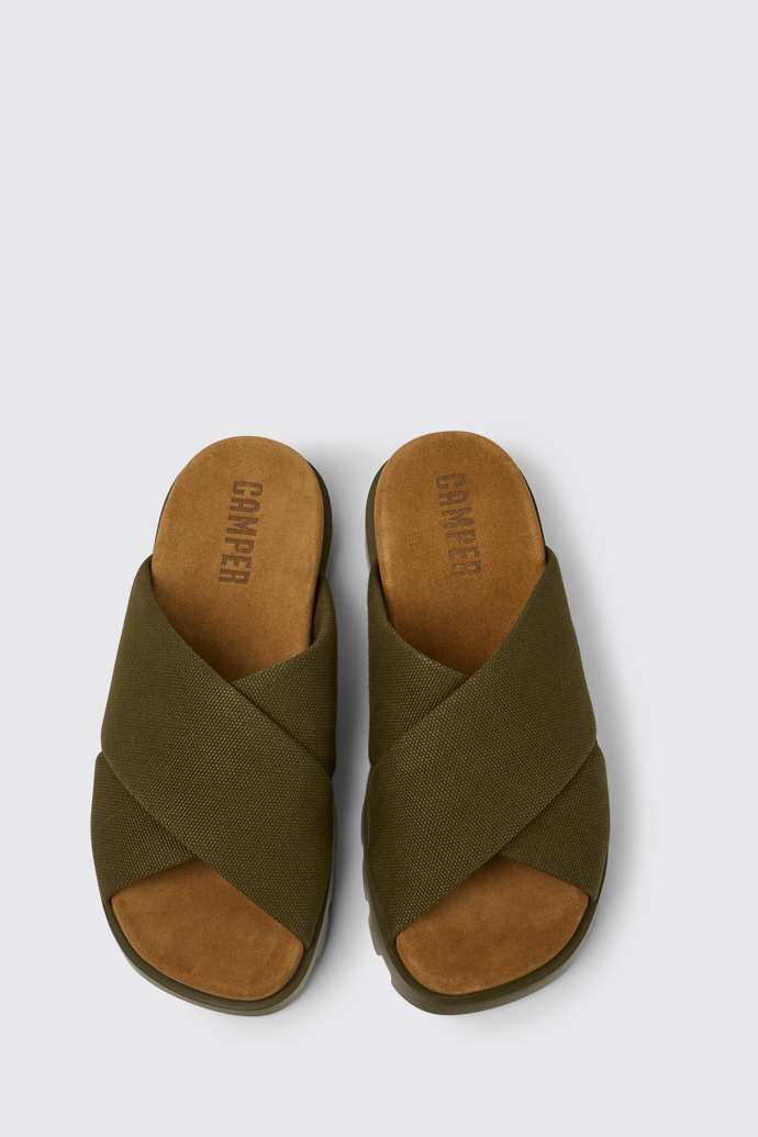 Overhead view of Brutus Sandal Green recycled cotton sandals for women