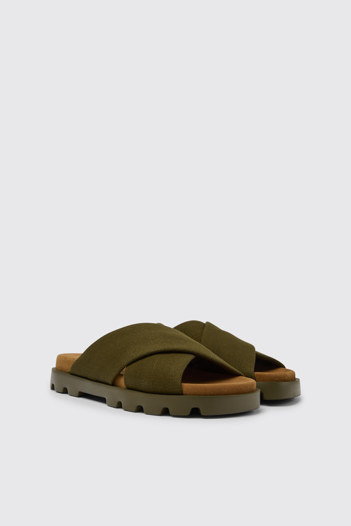 Front view of Brutus Sandal Green recycled cotton sandals for women