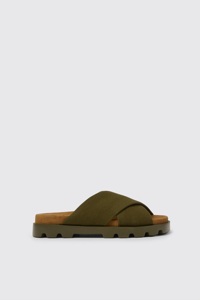 Side view of Brutus Sandal Green recycled cotton sandals for women