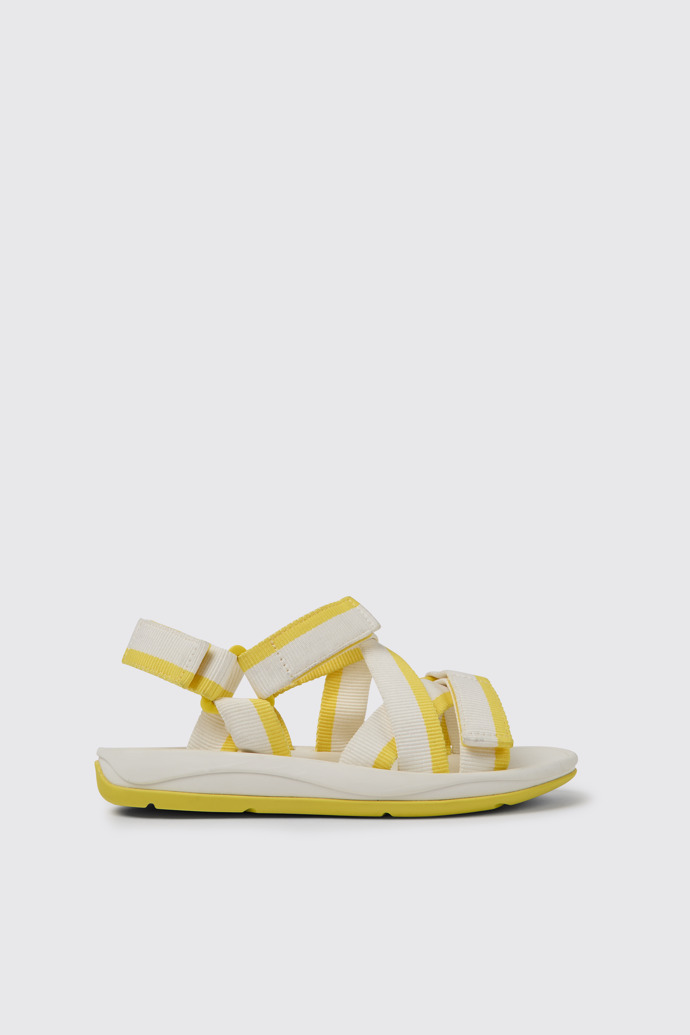 Side view of Match White and yellow recycled PET sandals for women
