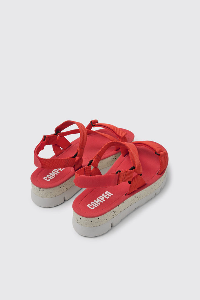 Back view of Oruga Up Red recycled PET sandals for women