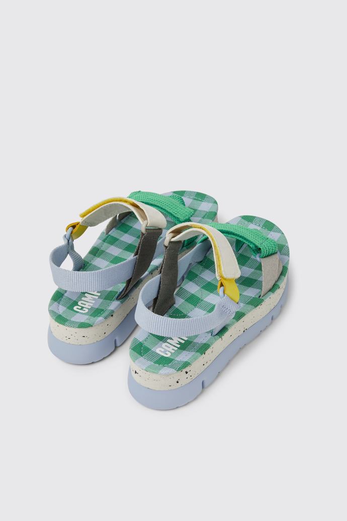 Back view of Oruga Up Blue, green, and grey sandals for women