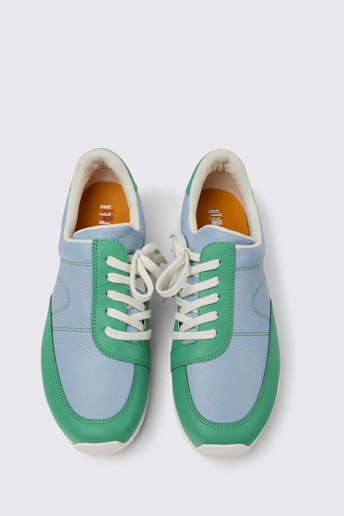 Overhead view of Twins Green and blue leather sneakers for women