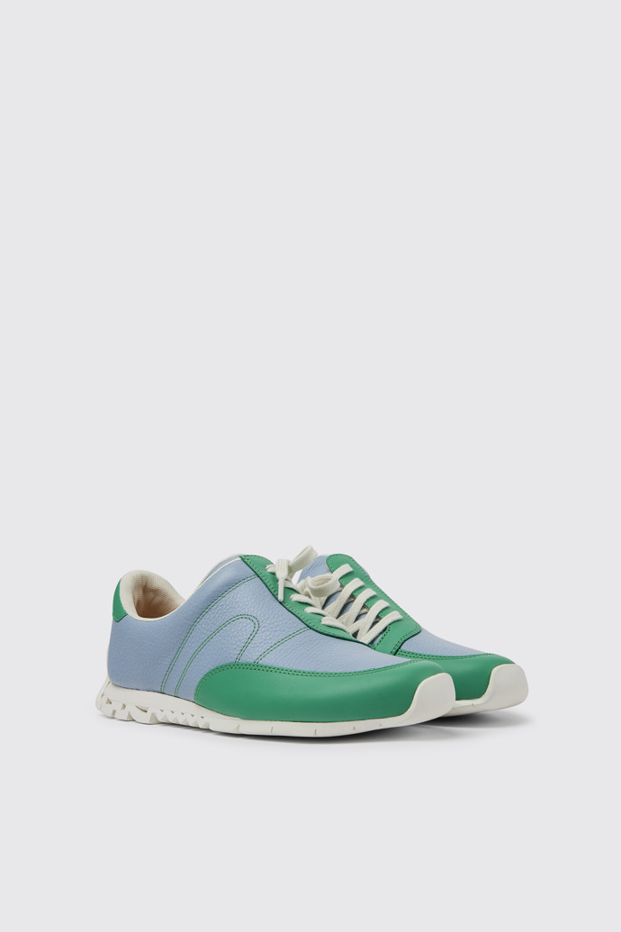 Front view of Twins Green and blue leather sneakers for women