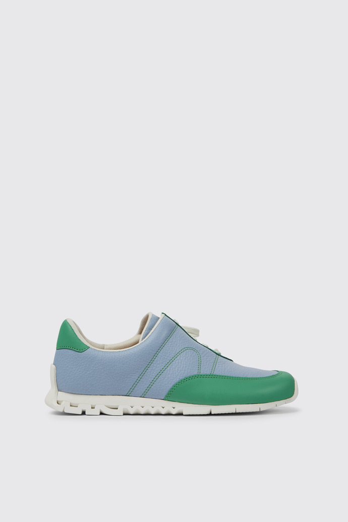 Side view of Twins Green and blue leather sneakers for women
