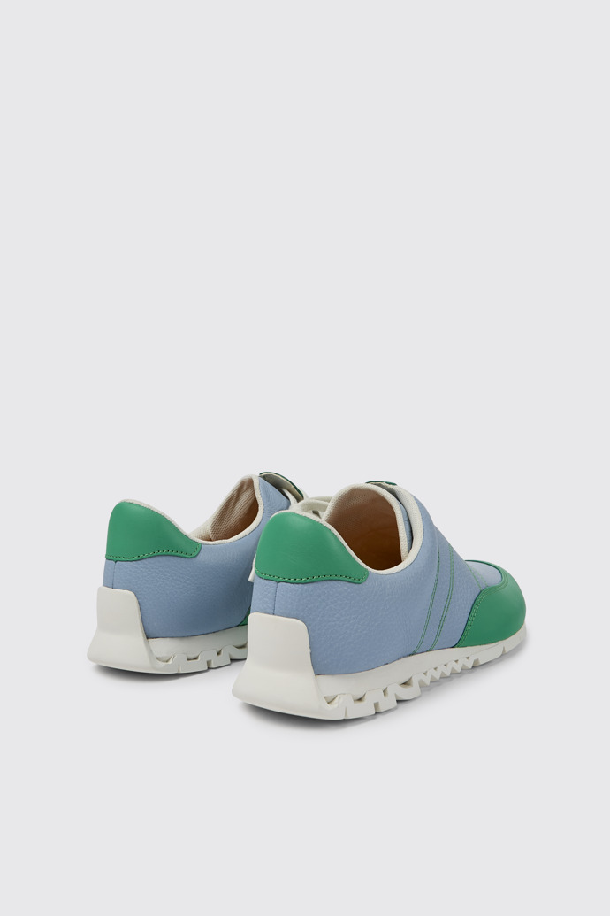 Back view of Twins Green and blue leather sneakers for women