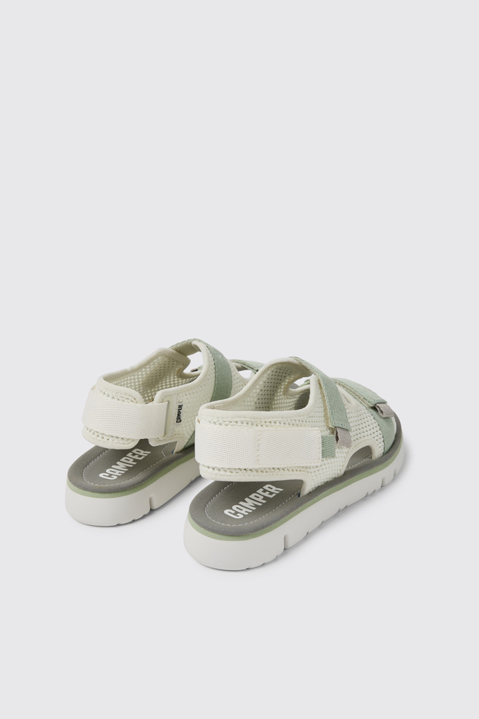 Back view of Oruga White, green, and grey sandals for women