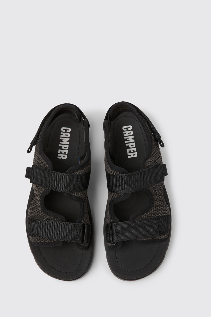 Overhead view of Oruga Black and grey sandals for women