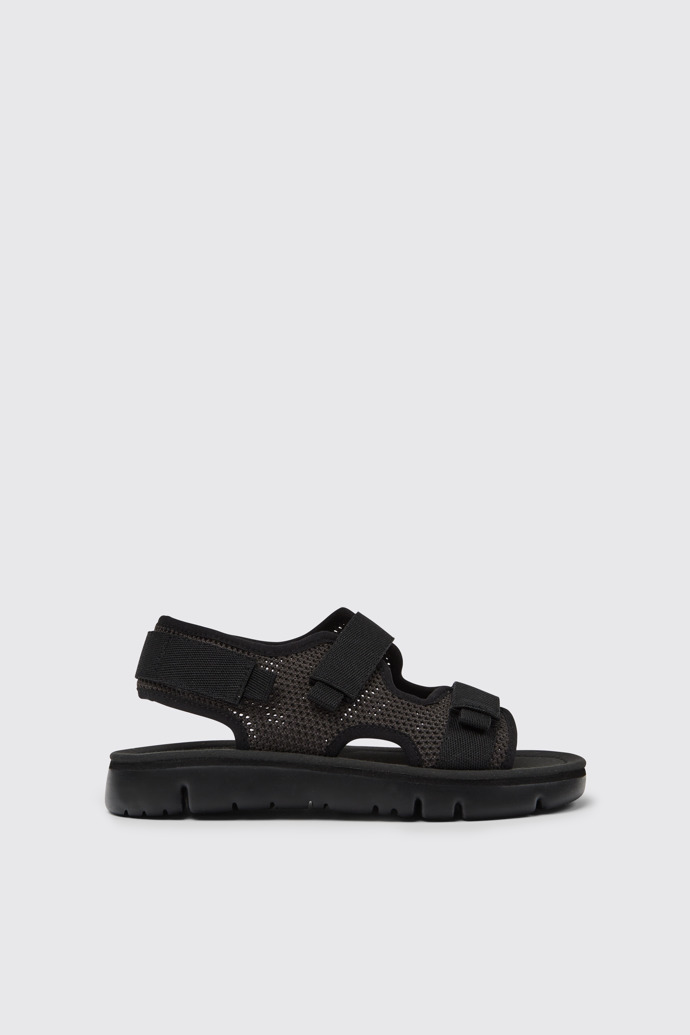 Side view of Oruga Black and grey sandals for women