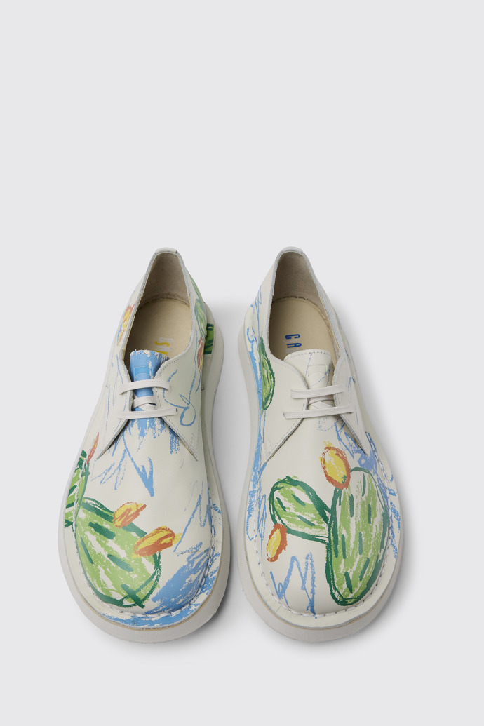 Overhead view of Twins White printed leather shoes for women