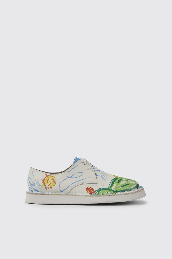 Side view of Twins White printed leather shoes for women