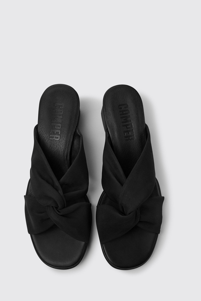 Overhead view of Katie Black recycled PET sandals for women