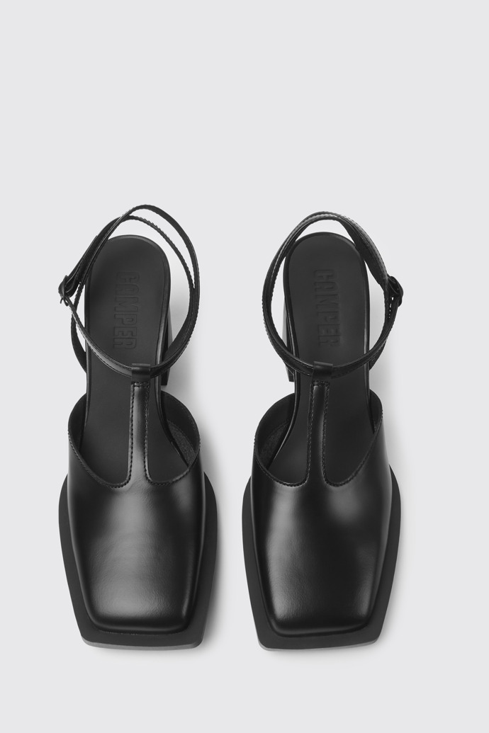 Overhead view of Karole Black leather T-bar shoes for women
