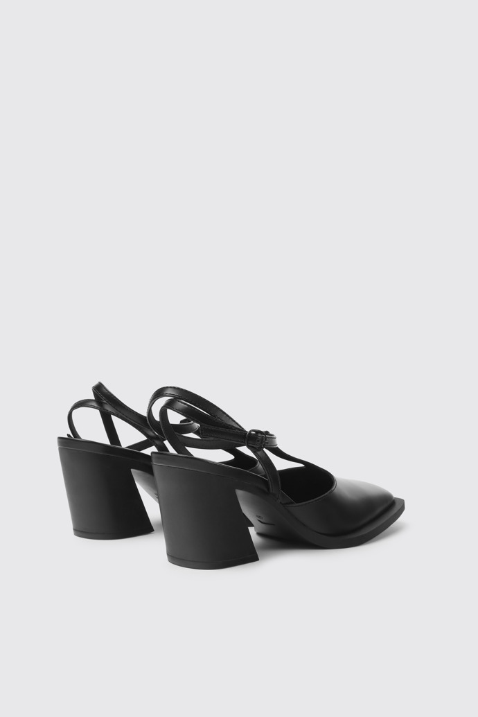 Back view of Karole Black leather T-bar shoes for women