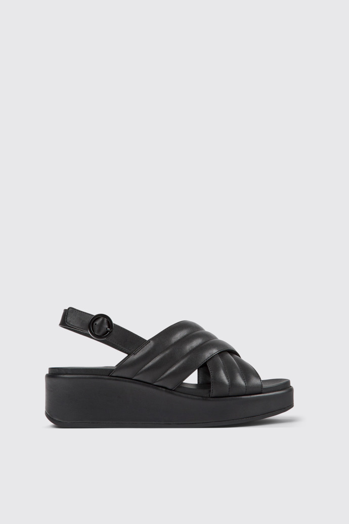 Side view of Misia Black leather sandals for women