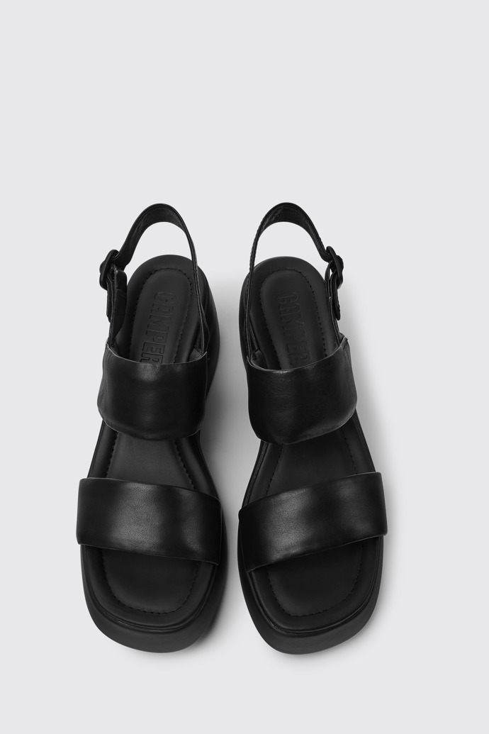 Overhead view of Kaah Black leather sandals for women