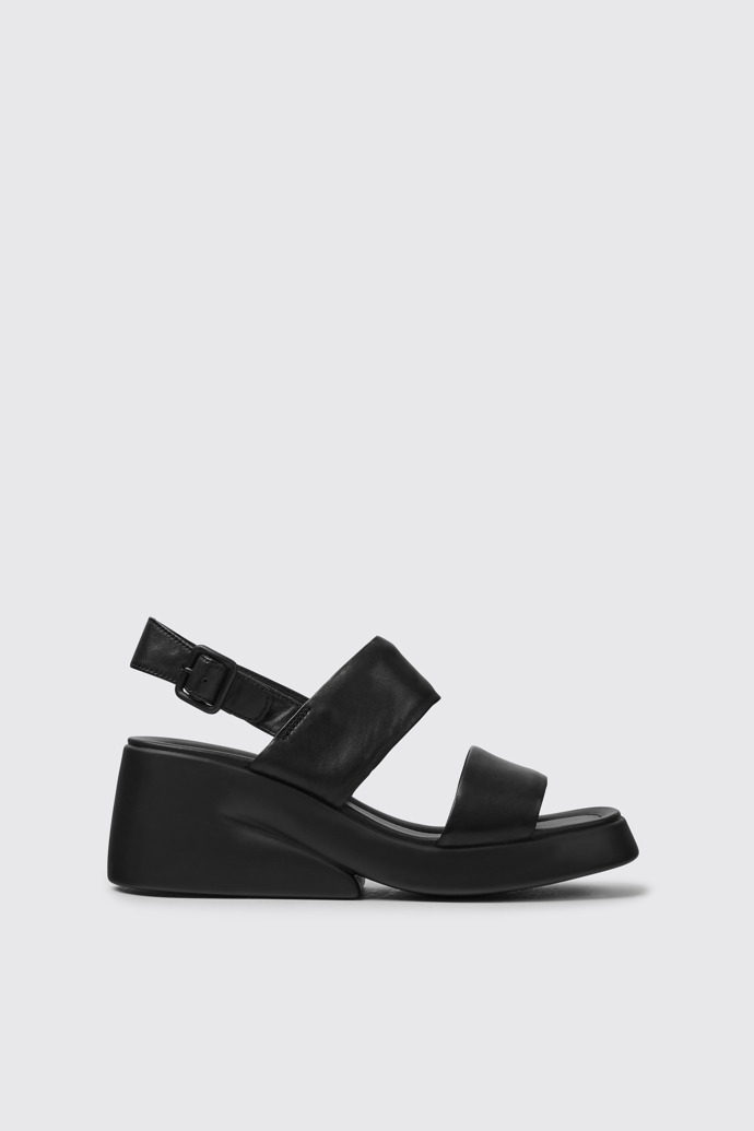 Side view of Kaah Black leather sandals for women