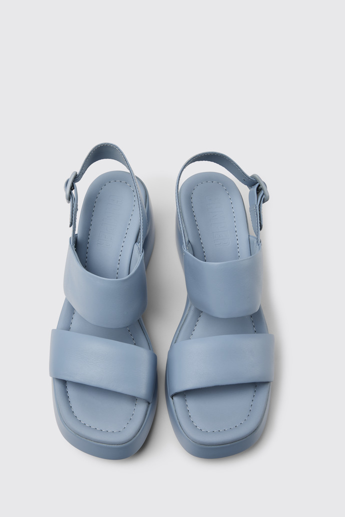 Overhead view of Kaah Blue leather sandals for women