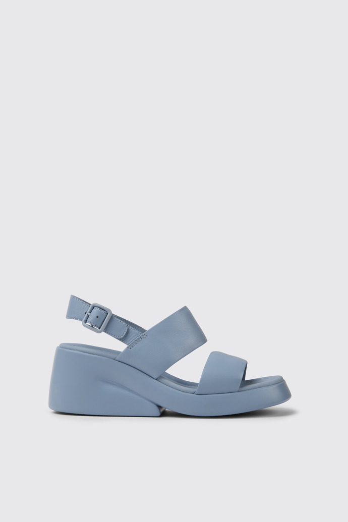 Side view of Kaah Blue leather sandals for women