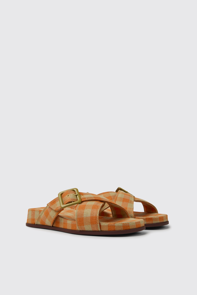 Front view of Atonik Orange and beige sandals for women