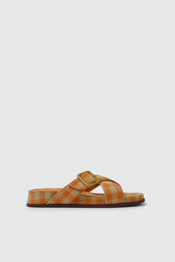 Side view of Atonik Orange and beige sandals for women