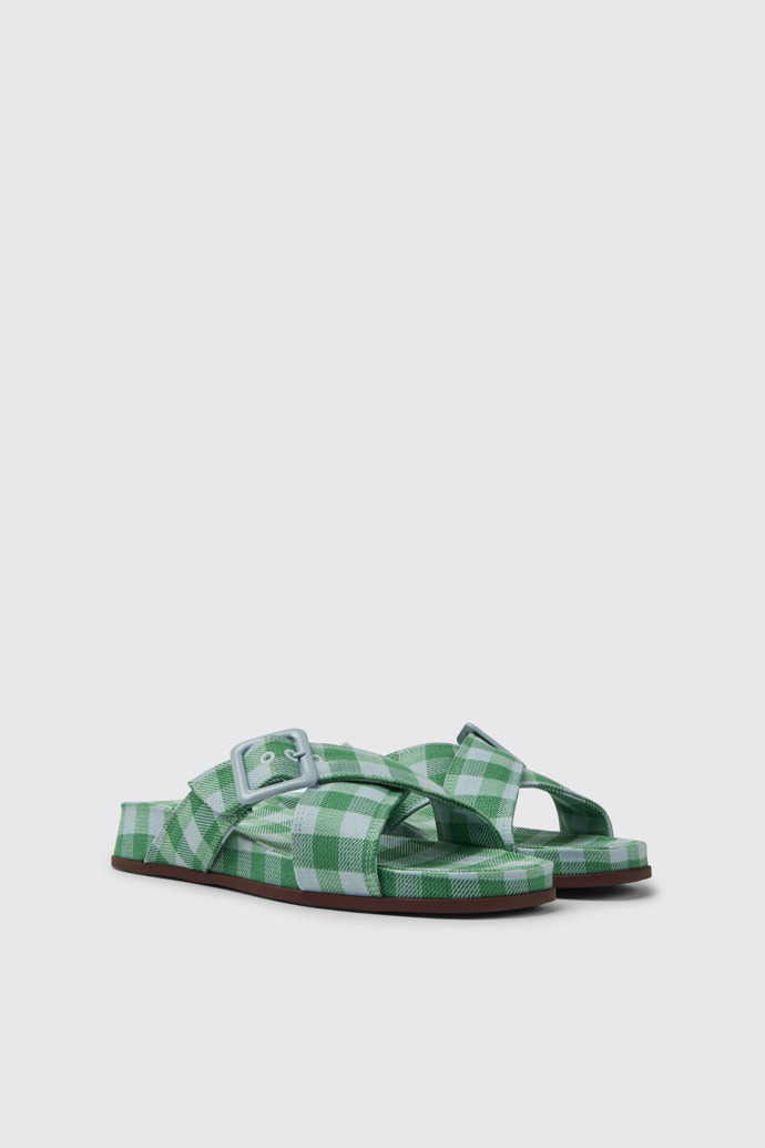 Front view of Atonik Blue and green sandals for women