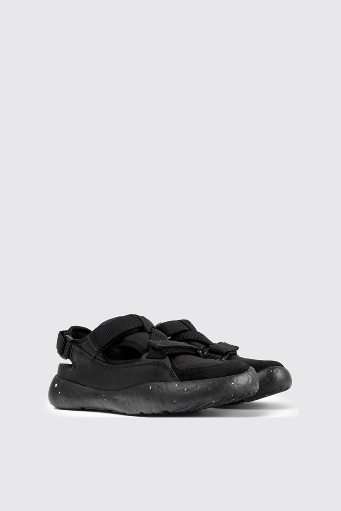 Front view of Peu Stadium Black semi-open sneakers for women