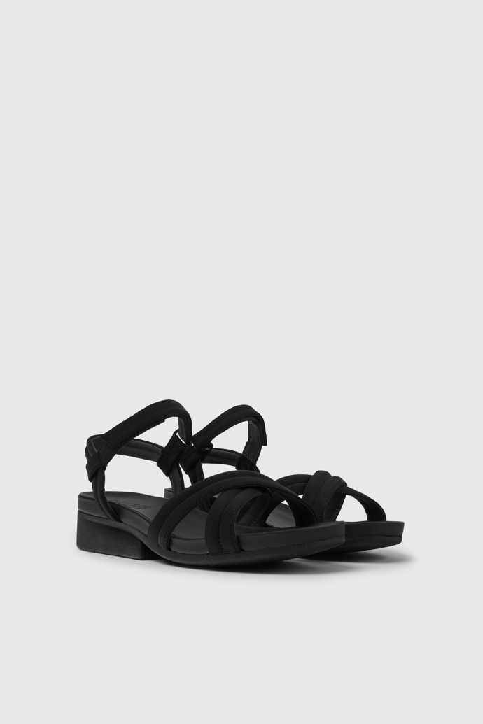 Front view of Minikaah Black recycled PET and nylon sandals for women