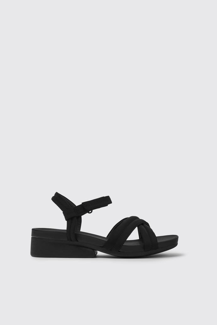 Side view of Minikaah Black recycled PET and nylon sandals for women