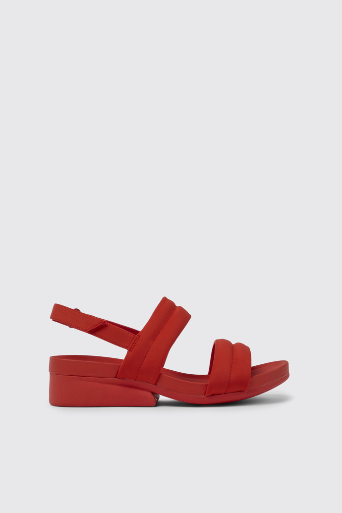 Side view of Minikaah Red recycled PET and nylon sandals for women