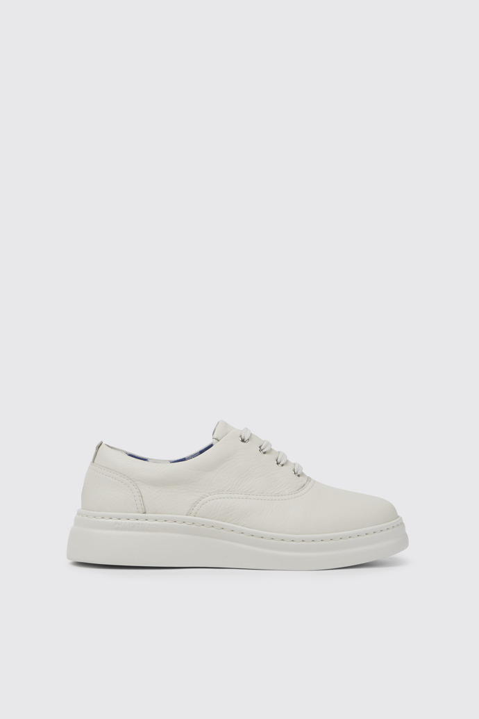 Side view of Runner Up White leather sneakers for women