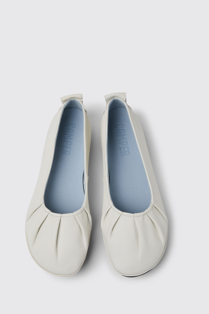 Overhead view of Right White leather shoes for women