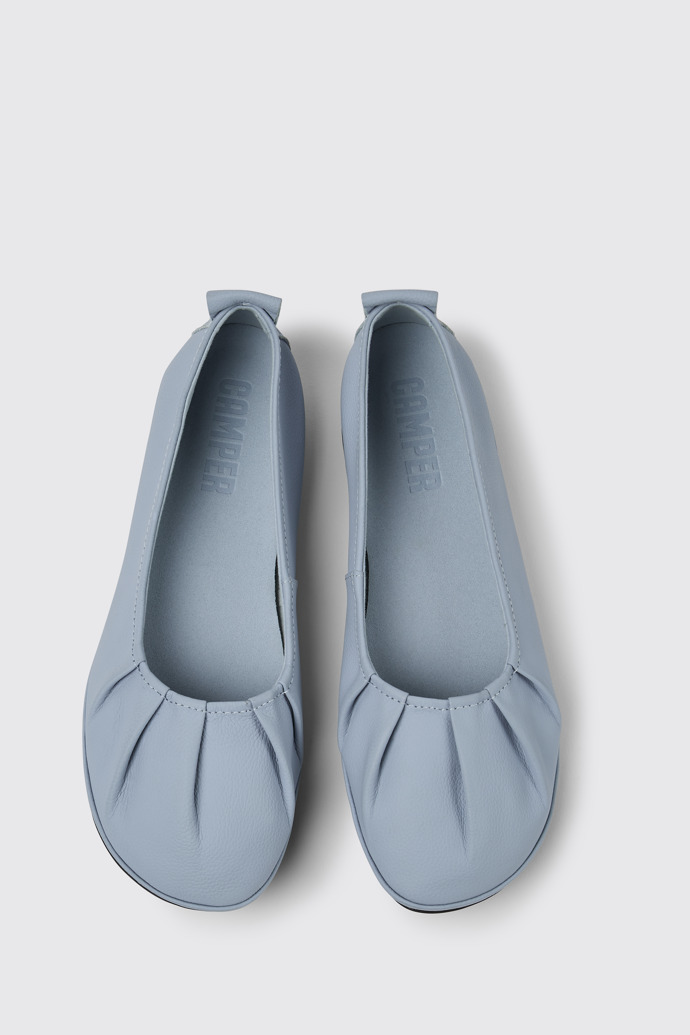 Overhead view of Right Blue leather shoes for women