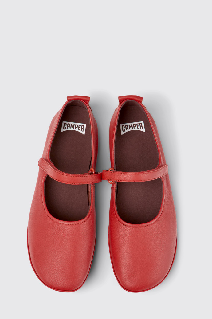 Overhead view of Right Red leather shoes for women