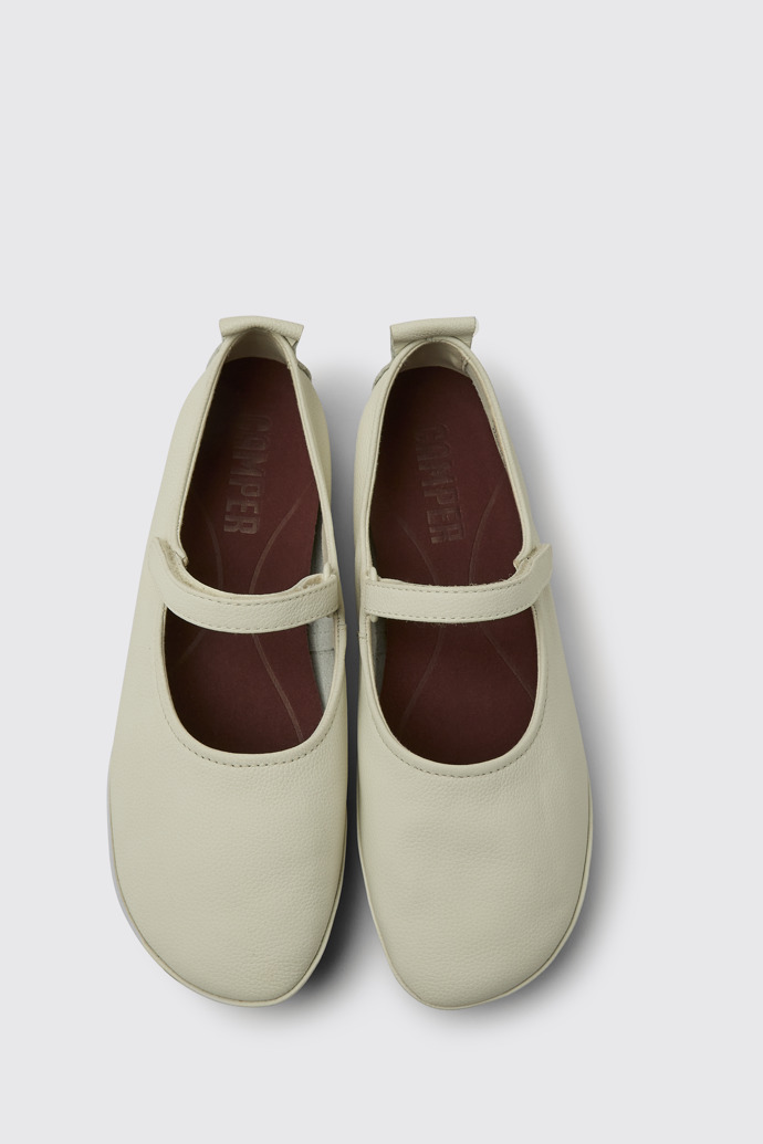 Overhead view of Right White leather shoes for women