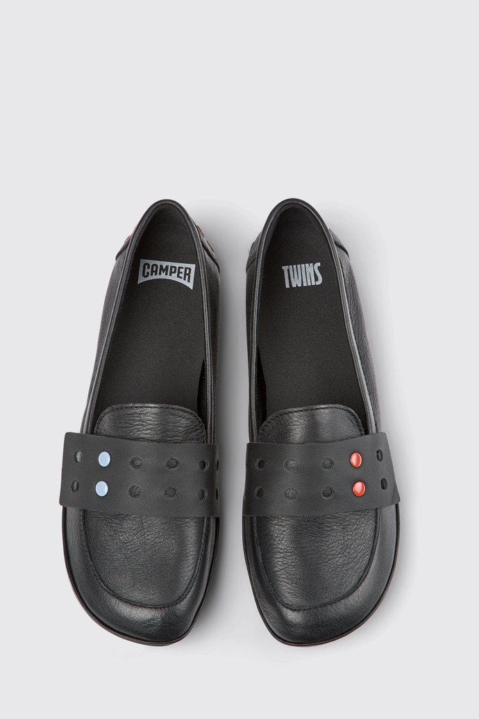 Overhead view of Twins Black leather women's shoes