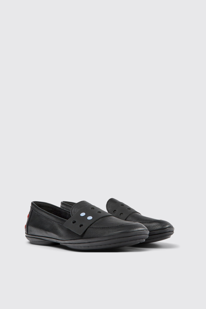 Front view of Twins Black leather women's shoes