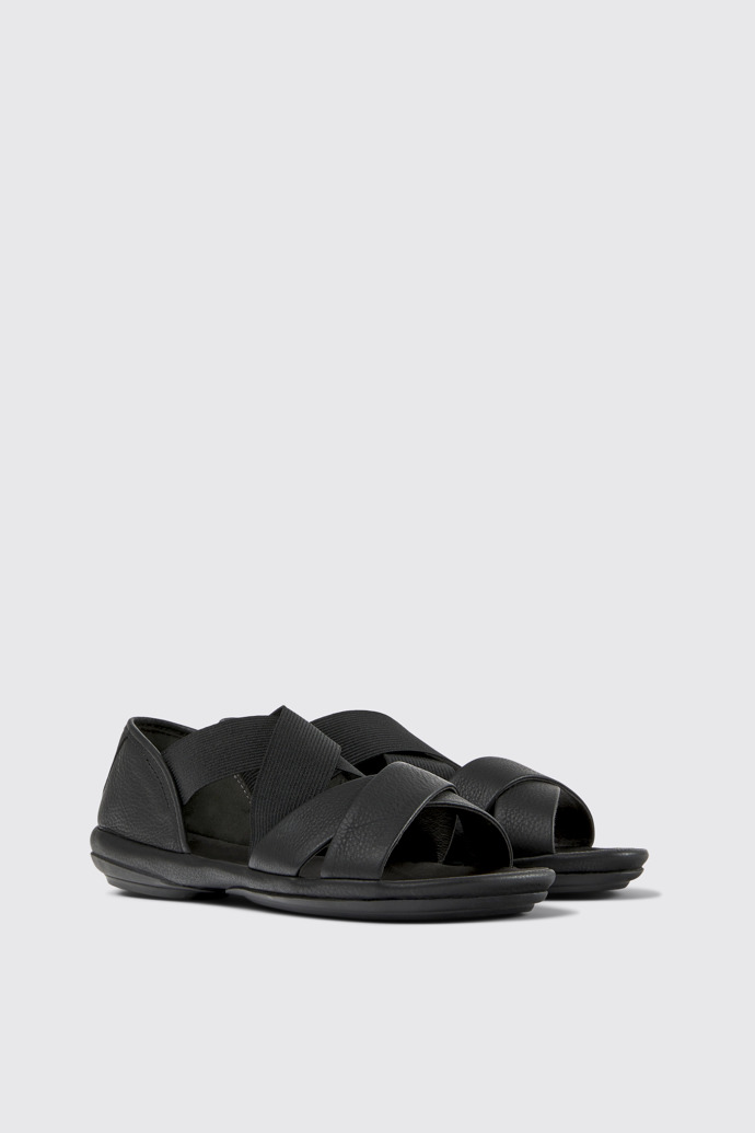 Front view of Right Black leather sandals for women