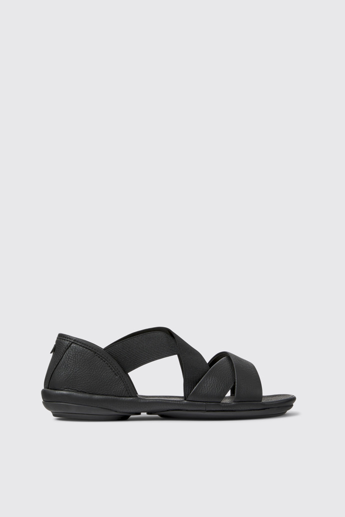 Side view of Right Black leather sandals for women
