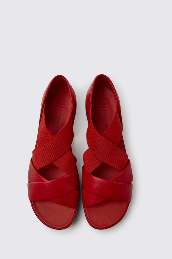 Overhead view of Right Red leather sandals for women