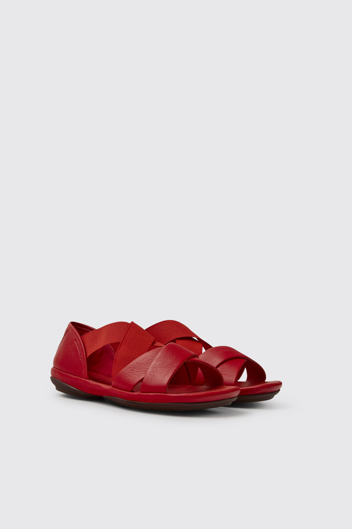 Front view of Right Red leather sandals for women