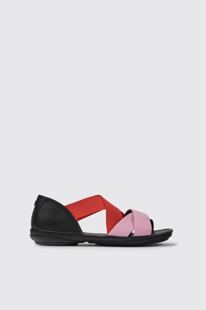 Side view of Twins Pink and red leather sandals for women