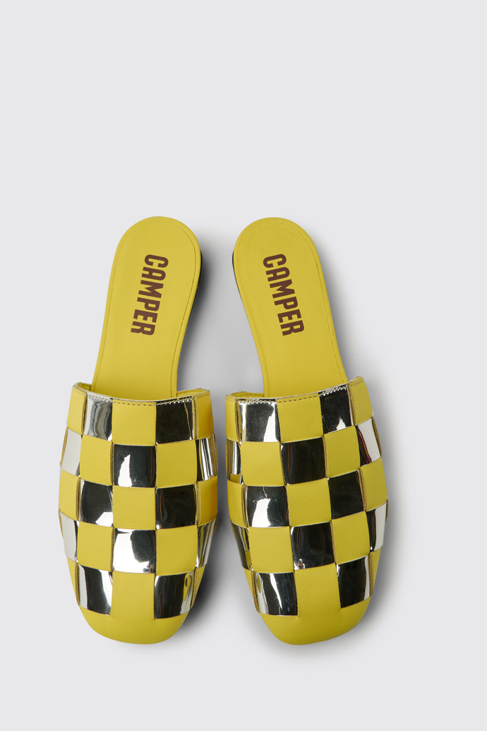 Overhead view of Casi Myra Yellow and silver shoes for women