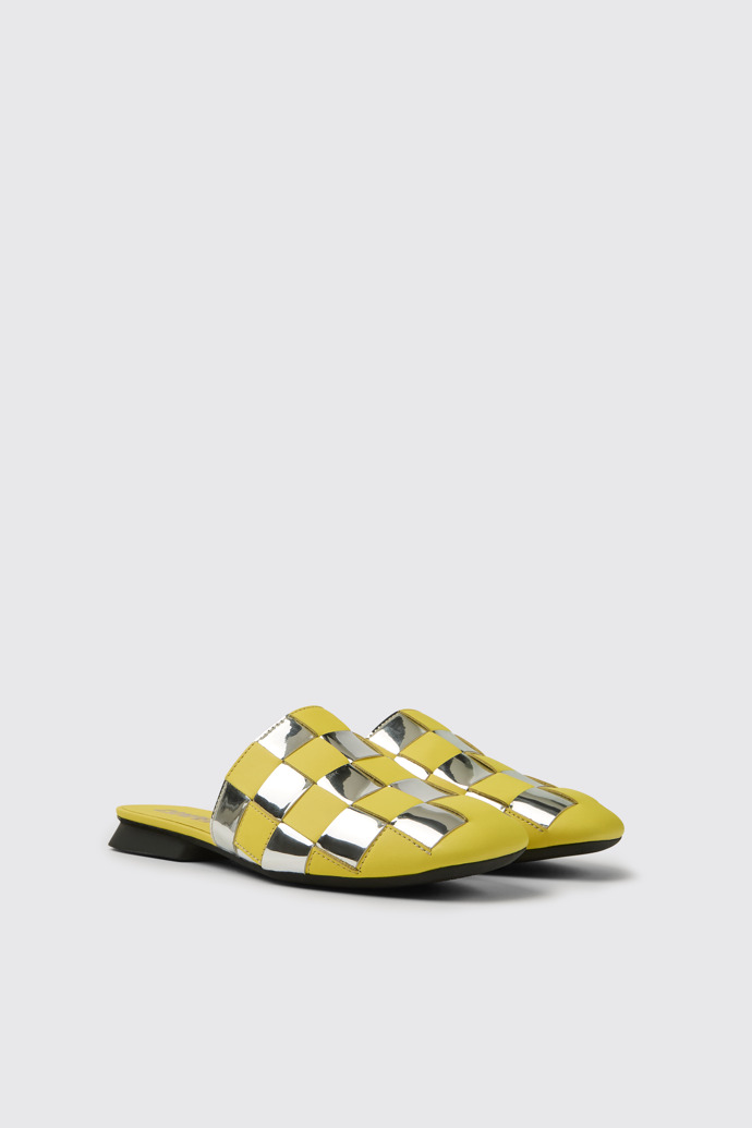 Front view of Casi Myra Yellow and silver shoes for women
