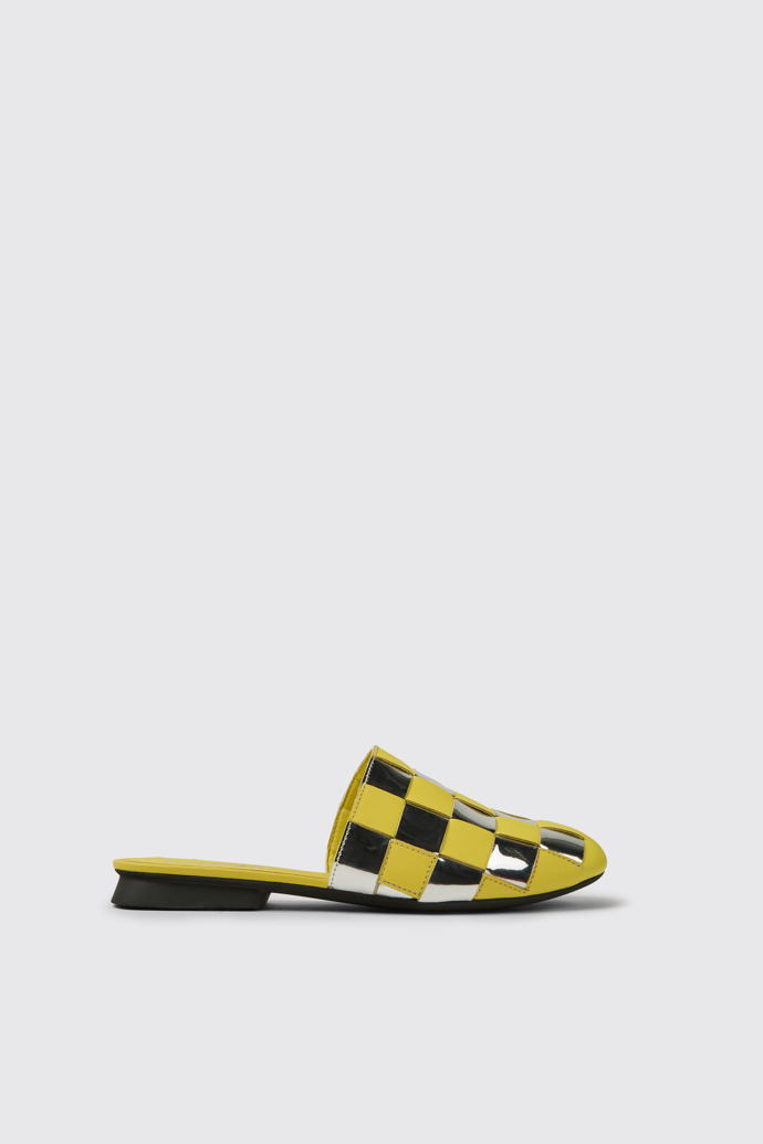 Side view of Casi Myra Yellow and silver shoes for women