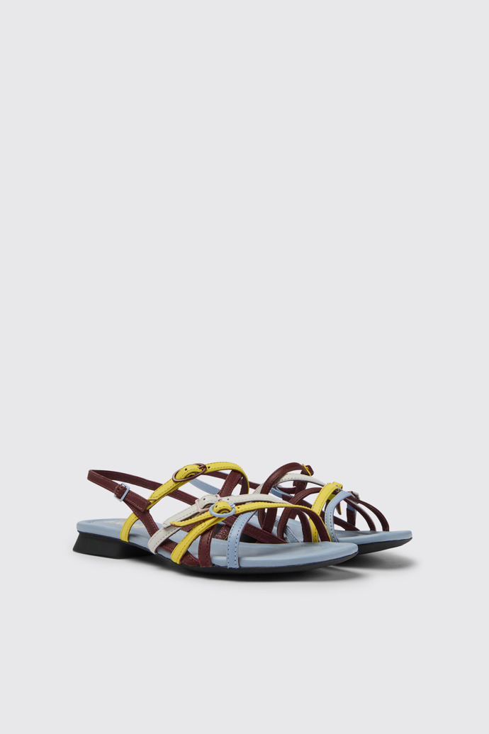 Front view of Twins Multicolored leather sandals for women