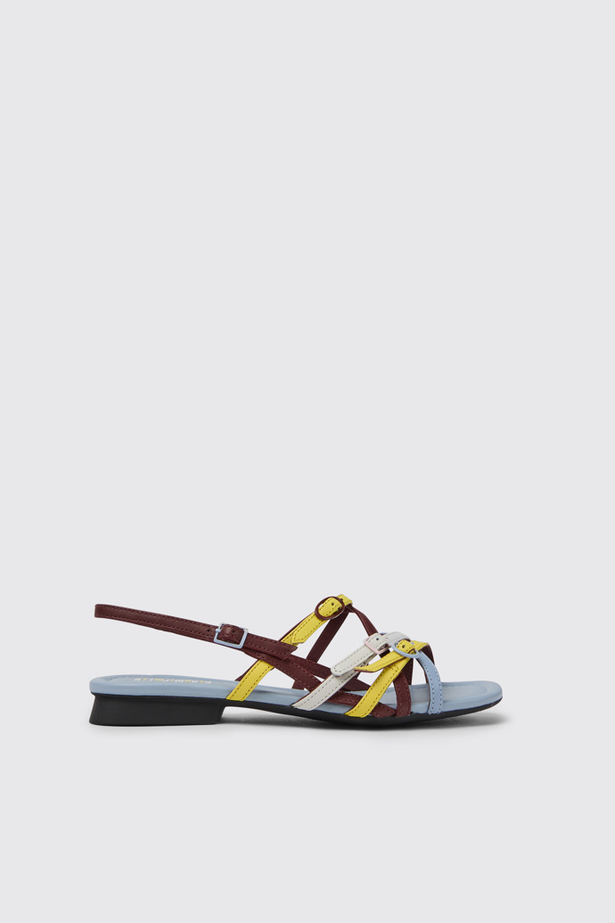 Side view of Twins Multicolored leather sandals for women
