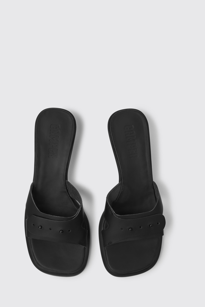 Overhead view of Dina Black leather sandals for women